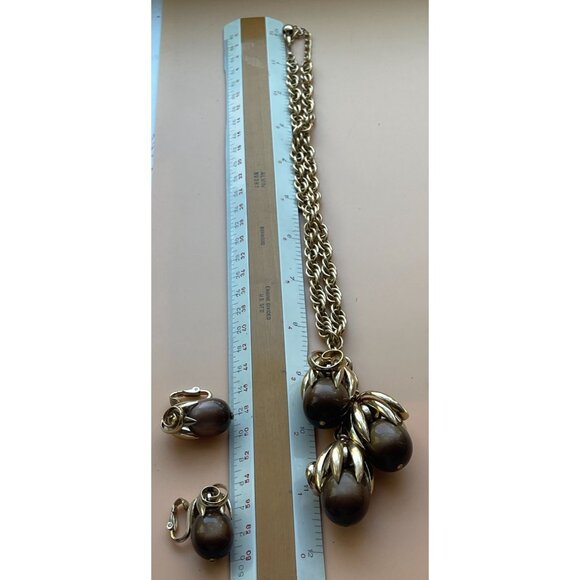 Vintage Napier Kumquat Moonglow Necklace & Earrings Set Brown Tone Goldtone High - Picture 6 of 16